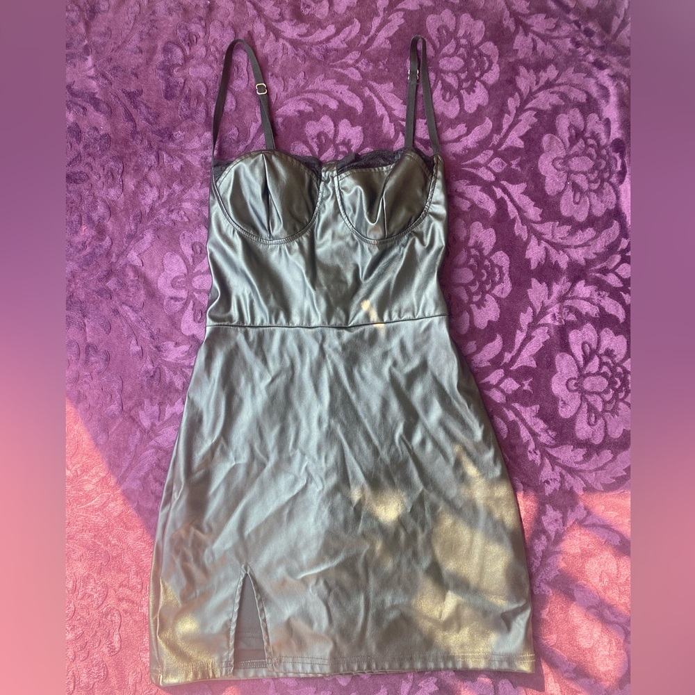 Cider leather mini dress with lace detailing